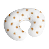 Sweet Jojo Designs nursing pillow cover closeup shows orange white boho sun print for bright nursery style.