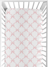 Sweet Jojo Designs pink bows crib sheet closeup; soft brushed microfiber for gentle sleep.