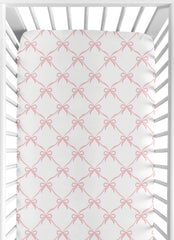 Sweet Jojo Designs pink bows crib sheet closeup; soft brushed microfiber for gentle sleep.