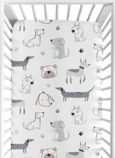 Sweet Jojo Designs Puppy Dog fitted crib sheet close-up shows soft brushed microfiber texture for gentle sleep