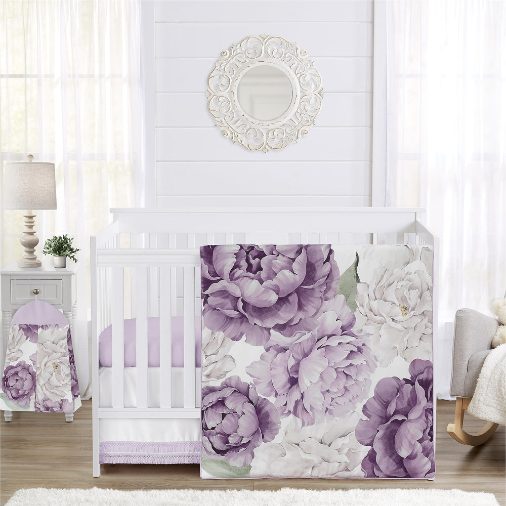 Sweet Jojo Designs purple floral blanket with oversized peony for cozy crib time