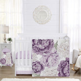 Sweet Jojo Designs purple floral blanket with oversized peony for cozy crib time