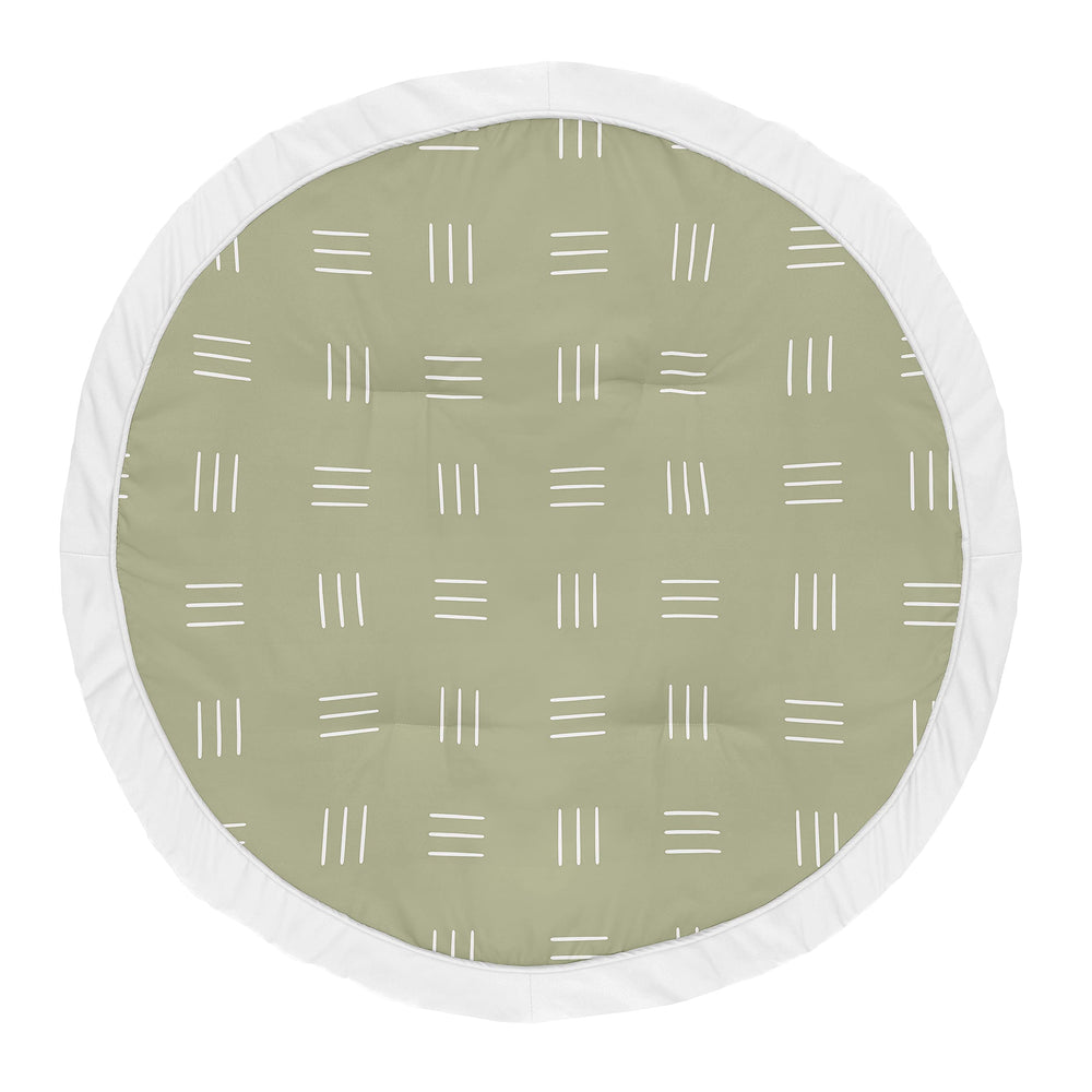 Sweet Jojo Designs Sage Green Boho Mudcloth Playmat full view for tummy time.