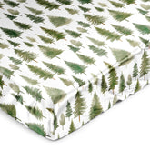 Sweet Jojo Designs Sage Green Woodland crib sheet closeup satin texture for silky nights