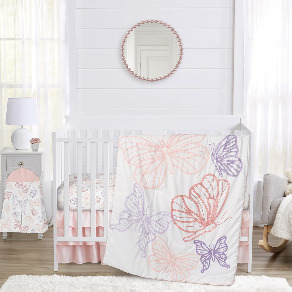 Sweet Jojo Designs shabby chic butterfly crib bedding set with pastel butterflies for a soft nursery