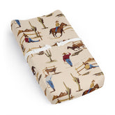 Sweet Jojo Designs tan-brown western cowboy changing pad cover close-up highlighting soft brushed microfiber and secure elastic edge.