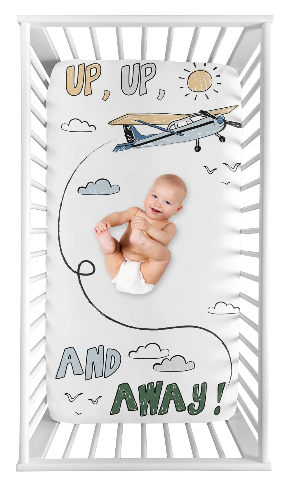 Sweet Jojo Designs Vintage Airplane crib sheet with airplanes and clouds for cozy baby sleep.
