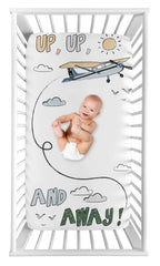 Sweet Jojo Designs Vintage Airplane crib sheet with airplanes and clouds for cozy baby sleep.