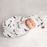 Sweet Jojo Designs vintage airplane swaddle cocoon close-up highlights soft knit comfort