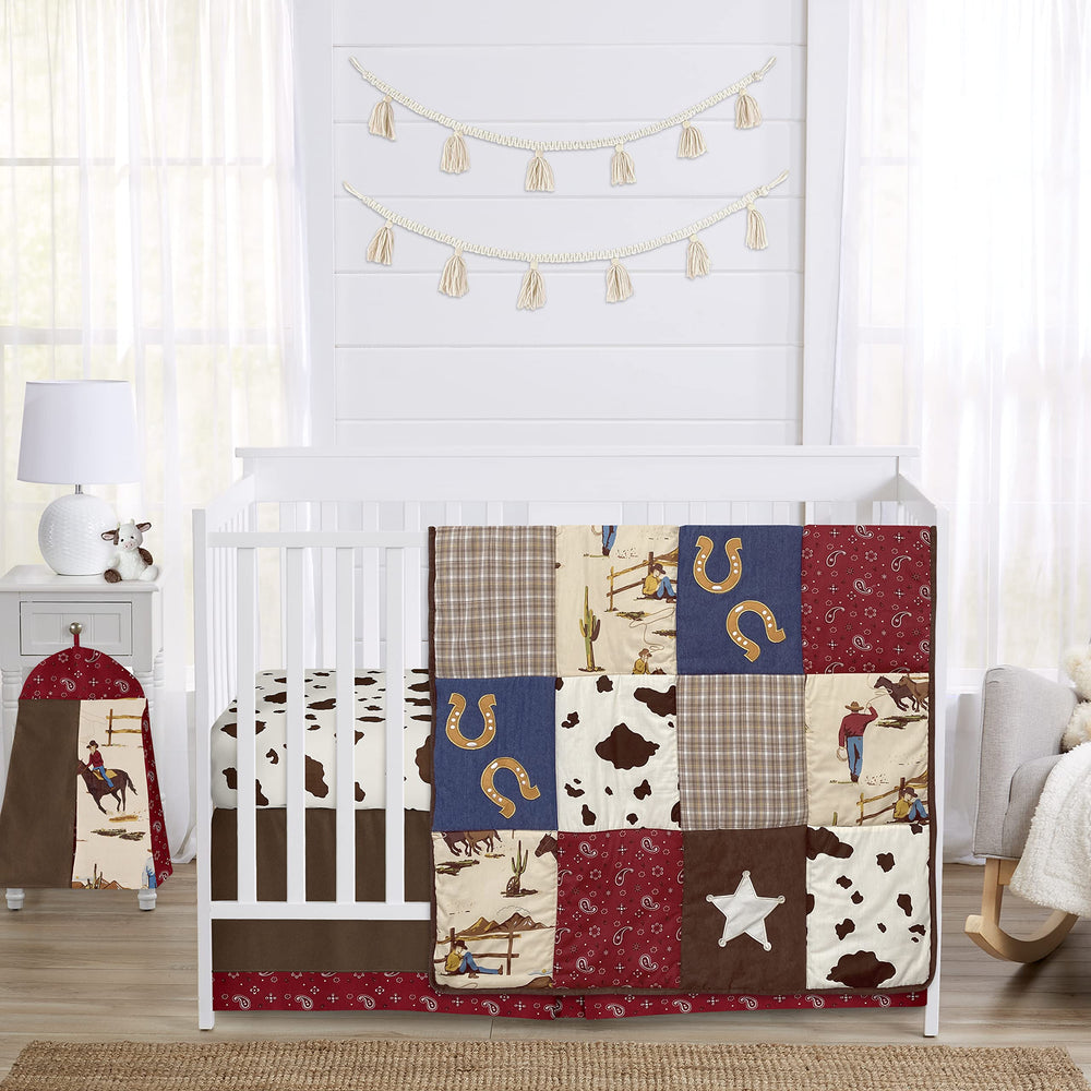 Sweet Jojo Designs western cowboy crib blanket with patchwork print for cozy nursery vibes.