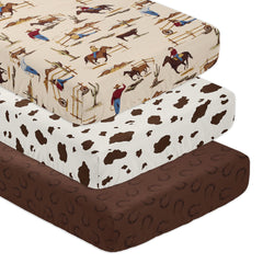 Sweet Jojo Designs western cowboy sheets with horseshoe print for secure crib fit