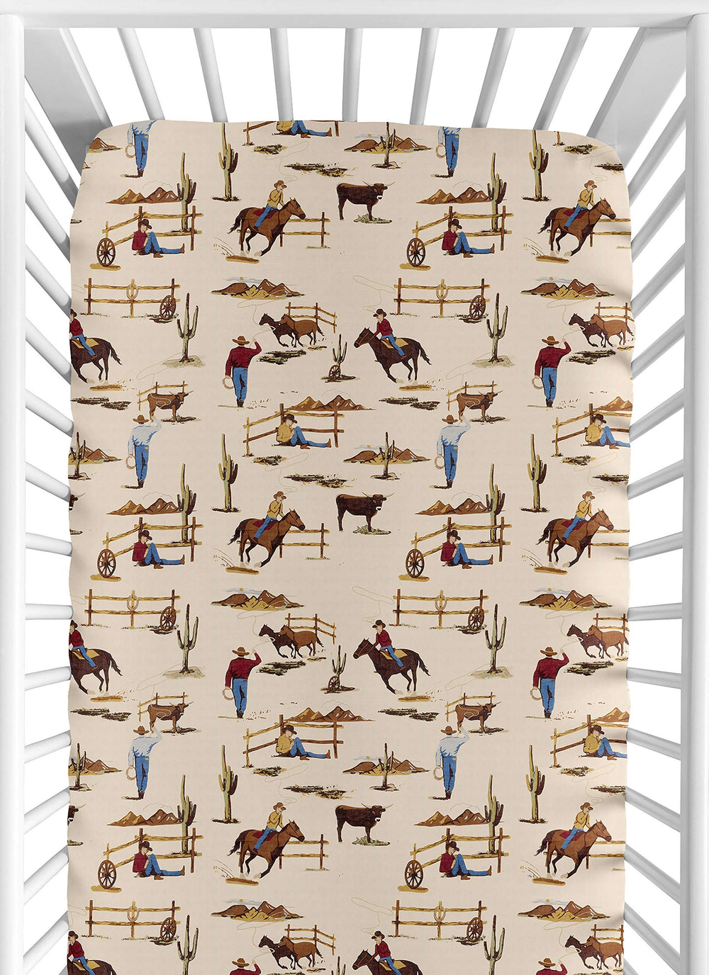 Sweet Jojo Designs Wild West Boy crib sheet with multicolor print for cozy bedtimes.