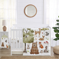 Sweet Jojo Designs woodland animals crib blanket shows forest print for calming nap time ambiance