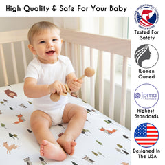 Sweet Jojo Designs woodland animals crib skirt adds a soft taupe linen touch and tidy under-crib finish.