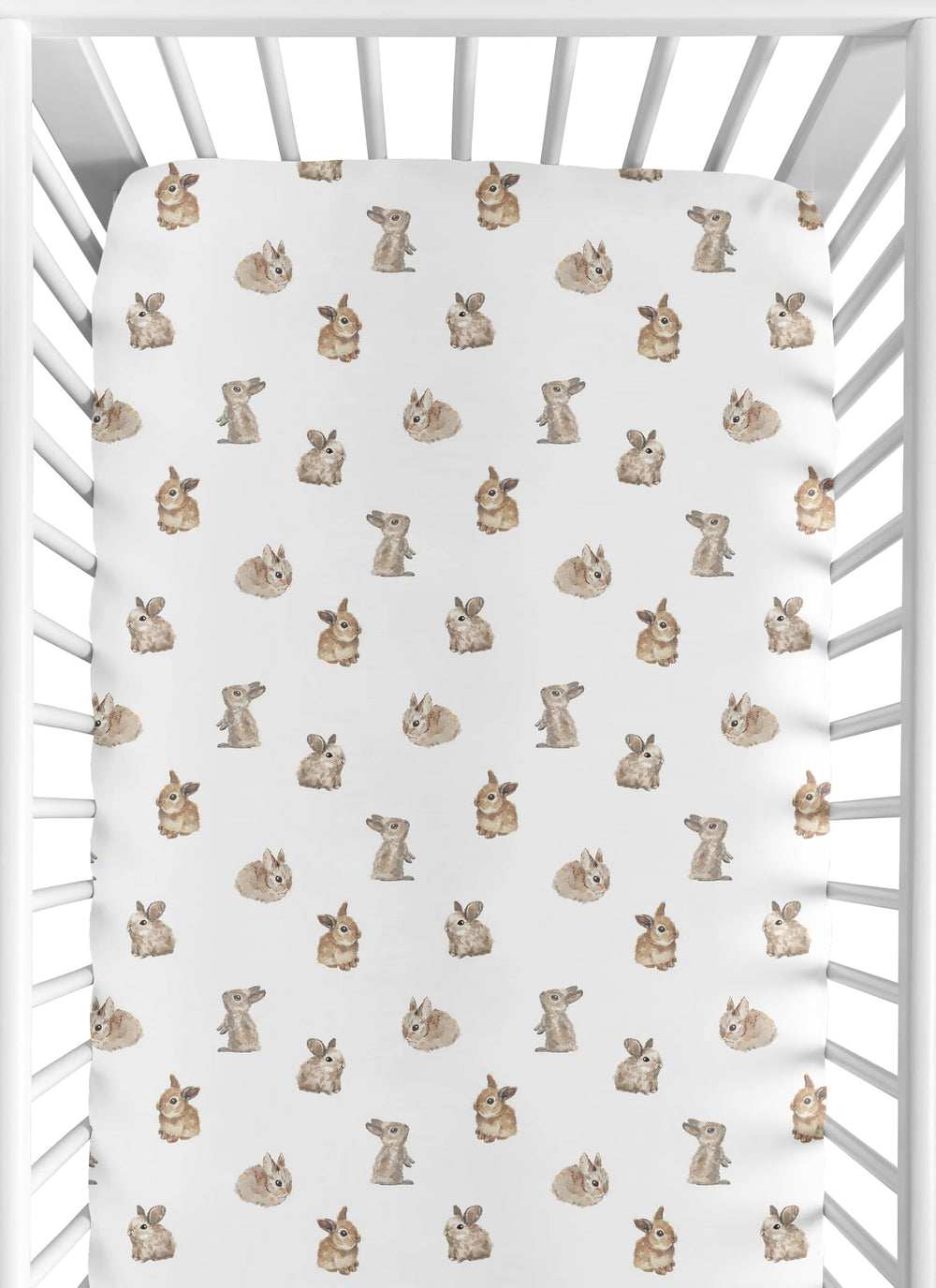 Sweet Jojo Designs Woodland Bunny fitted crib sheet on mattress for cozy sleep