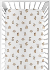 Sweet Jojo Designs Woodland Bunny fitted crib sheet on mattress for cozy sleep