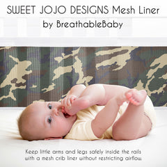 Sweet Jojo Designs woodland camo bedding coordination shows cohesive nursery styling.