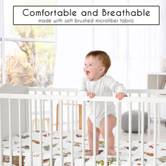 Sweet Jojo Designs woodland creatures pattern closeup highlighting soft, durable brushed microfiber for quick changes.