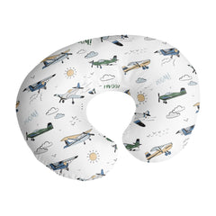 Sweet Jojo Designs nursing pillow cover front view features vintage airplane print for nursery playtime aesthetics.