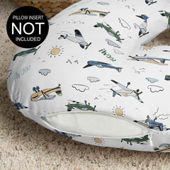 Sweet Jojo Designs green airplane slipcover with hidden zipper for quick changes.