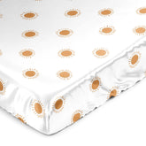 Sweet Jojo Designs orange boho sun crib sheet on satin fabric for gentle sleep