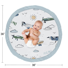 Sweet Jojo Designs Vintage Airplane Play Mat folded-transport shows easy storage and portability.