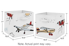 Sweet Jojo Designs vintage airplane print detail highlights colorful, durable fabric