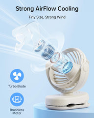 SweetFULL Mini Clip-On Fan attached to stroller for portable cooling.