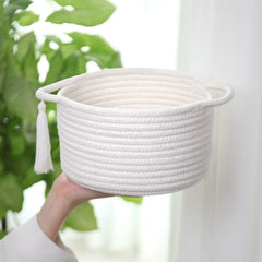 SweetMemo mini rope basket tassels adds decorative charm to vanity shelves.