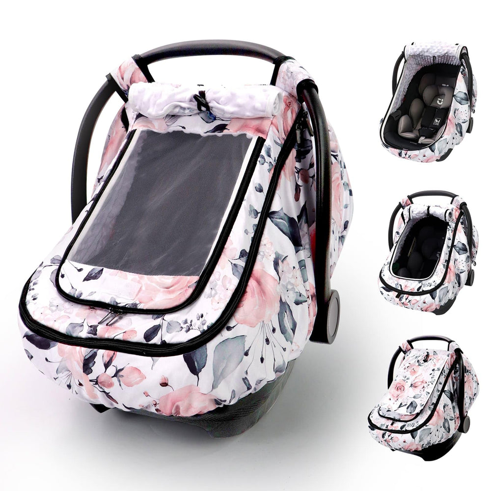 Sweetwavet car seat cover pink floral full cover for cozy baby protection on rides