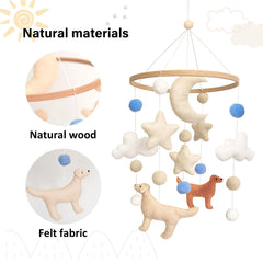 Sweety Baby dog mobile puppy detail highlights soft hand-sewn craftsmanship.