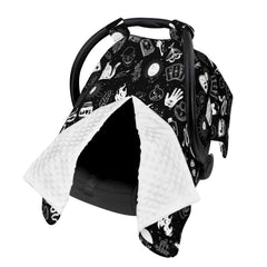Sweety Baby Goth carseat cover with Peekaboo opening for easy checks on the go.