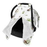 Sweety Baby Mallard Duck car seat cover front view protects from sun and wind.