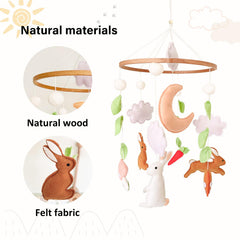 Sweety Baby moon-cloud-woodland mobile provides gentle visual focus in the crib.