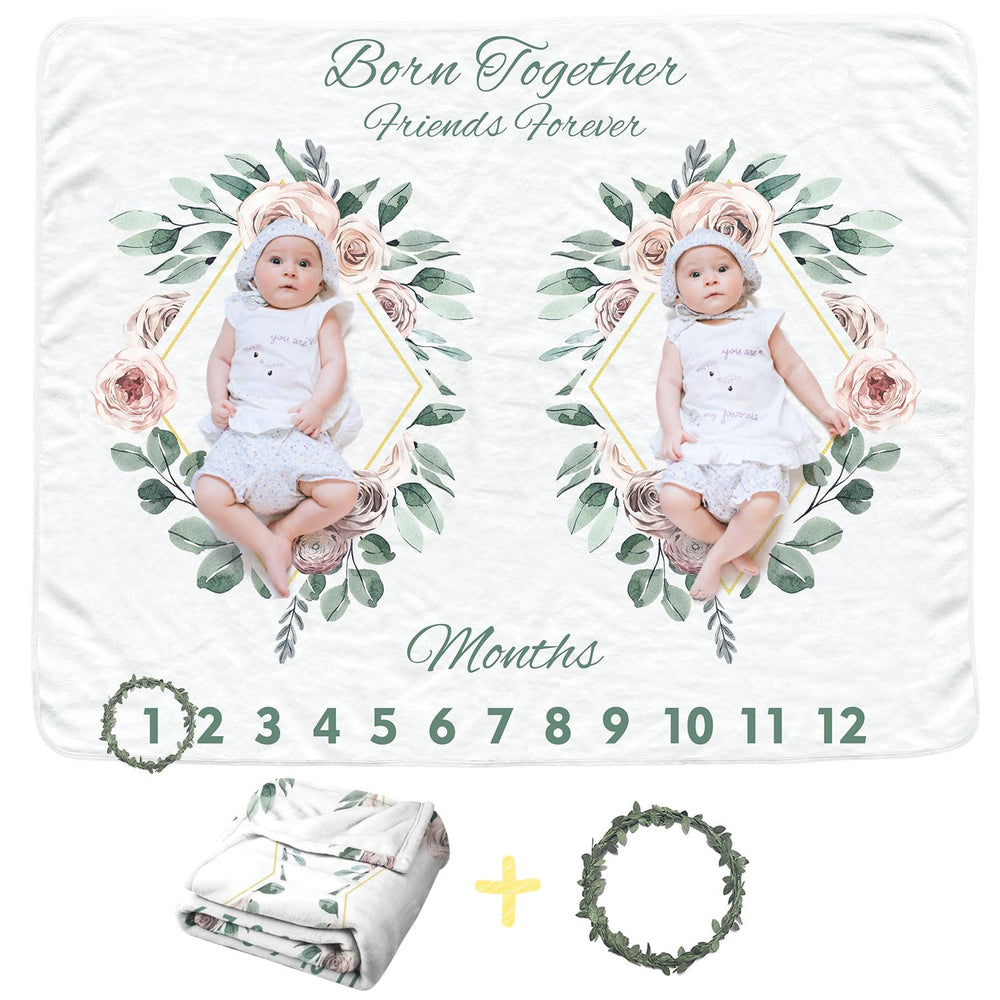 Sweety Baby twins monthly blanket girls used as a soft background prop for milestone photos.