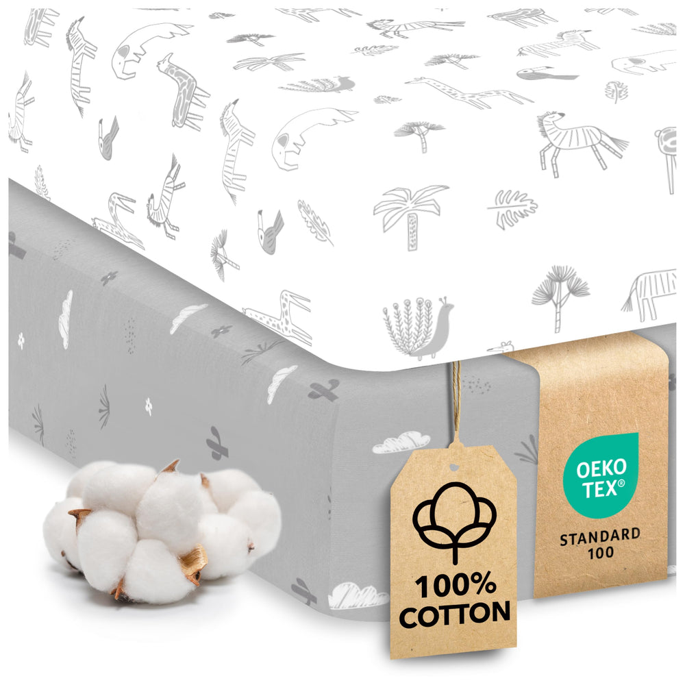 Sweety Fox cotton crib sheets folded show soft Savanna texture for soothing naps