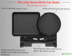 Swigzy snack tray showing mounting slots for easy tool-free installation on Nuna RAVA.
