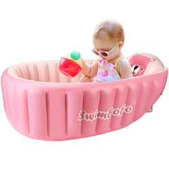 Swimbobo pink inflatable baby bath tub fully inflated with roomy interior for bath time