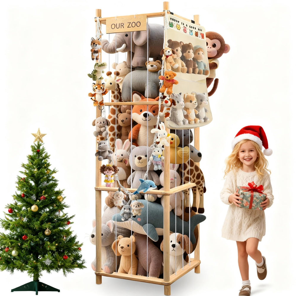 SXBSXB Stuffed Animal Zoo front view shows space-saving vertical storage for plush toys.