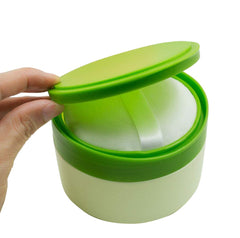 SYBL baby puff box green front view—compact travel-ready for skin care.