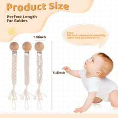 Symbolife Boho pacifier clip demonstrates easy attachment to clothing or stroller