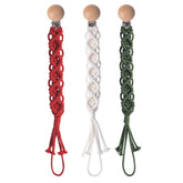 Symbolife boho pacifier clip with wooden clips for secure pacifier keeping.