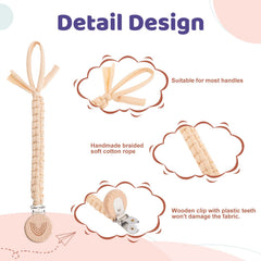 Symbolife pacifier clip braided cotton strap secures belongings without snagging fabric.