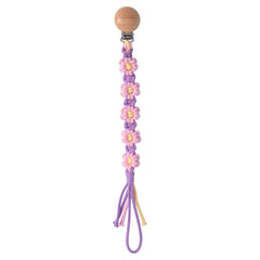 Symbolife pacifier clip with daisy macrame keeps pacifier within reach for busy parents