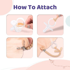 Symbolife pacifier clip easy attachment helps fasten to clothes, bags, or strollers.