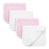 Synrroe burp cloths pink-white pack four flatlay for easy daily use.
