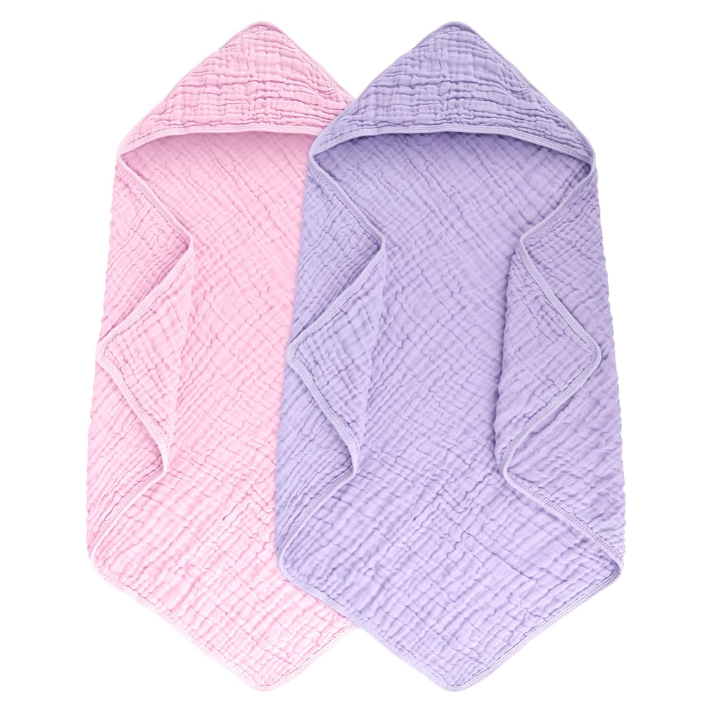 Synrroe hooded muslin towel pink flatlay shows soft fabric and generous size