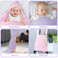 Synrroe hooded muslin towel purple-wrapped baby offers comfortable post-bath chill prevention