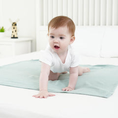 Synrroe muslin swaddle blanket used as stroller cover for sun and wind protection