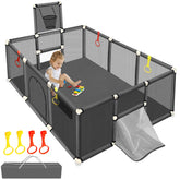 SZBOB large baby playpen side view with breathable mesh for safe supervised exploration.